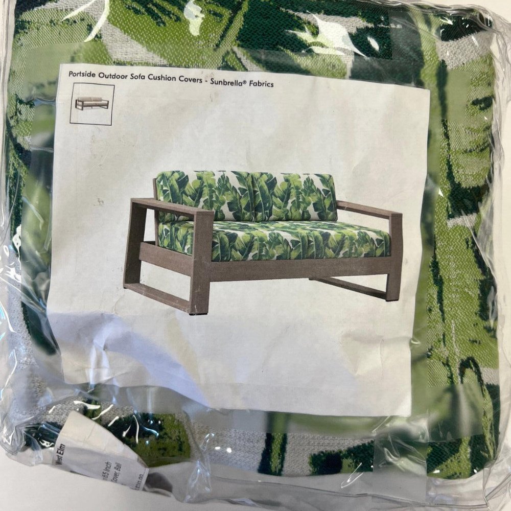 West Elm Portside Outdoor 65" Sofa Cushion Cover Bali Tropic Oasis Green Sunbrel